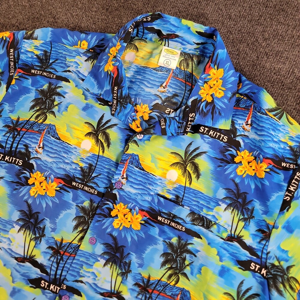 Rima Hawaiian Button Up Shirt Mens XL St Kitts Scenic Aloha Short Sleeve